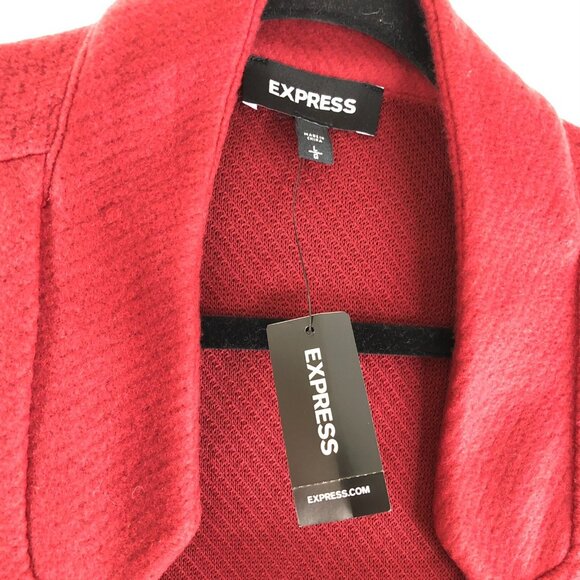 Express Womens Jacket Open Front Pockets Fleece Warm Red Size L - Picture 3 of 4